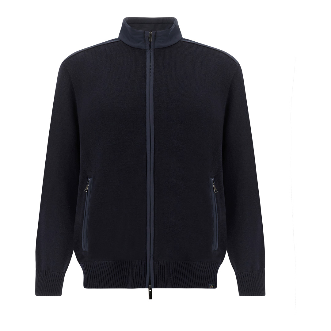 Paul & Shark Men's Dama Blue Zip-Up Sweater In Soft Cool Touch Wool With Typhoon® Re-4X4 Stretch Details, Man, Size: 5XL