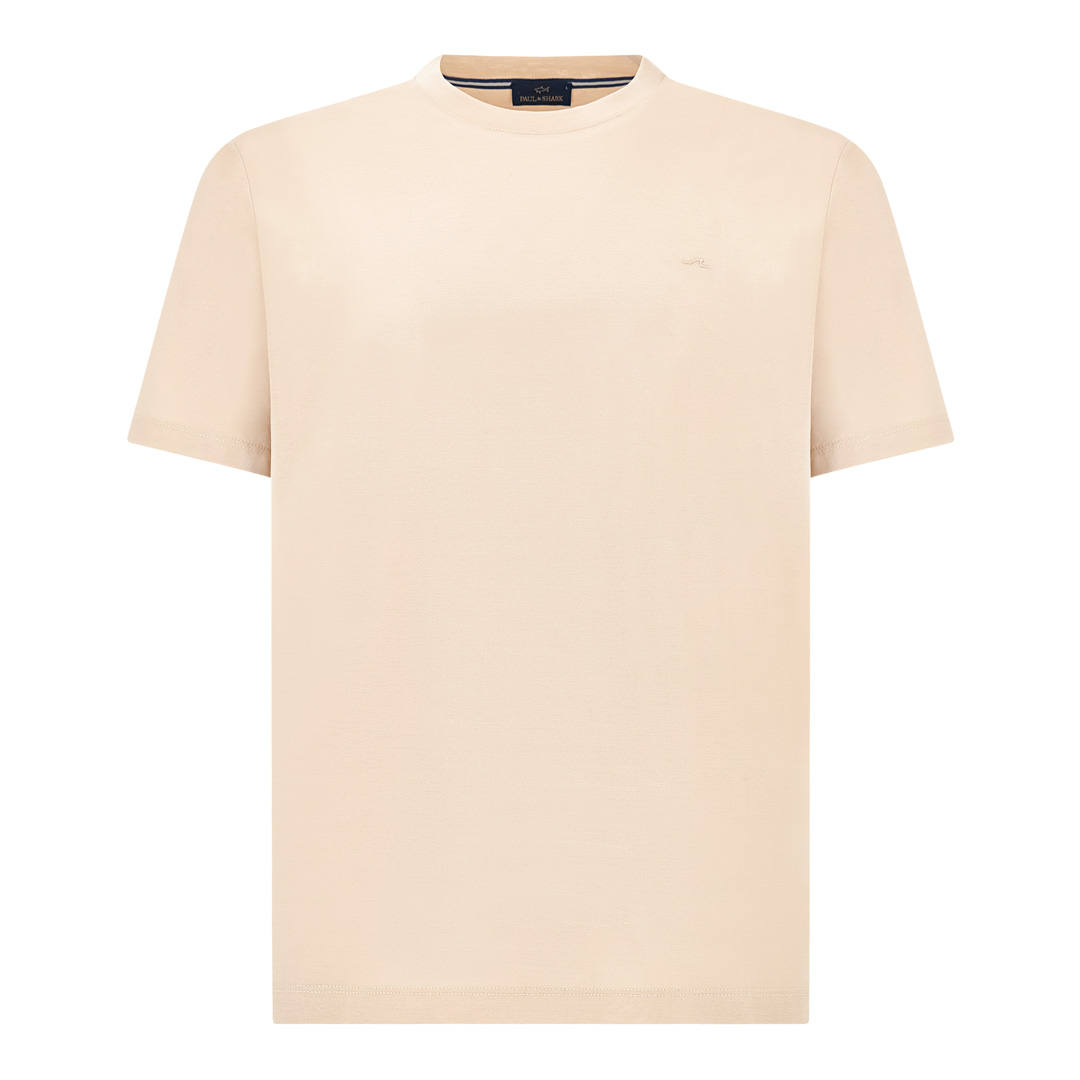 Paul & Shark Men's Beige Cotton Jersey T-Shirt With Shark Fin Embroidery, Man, Size: S