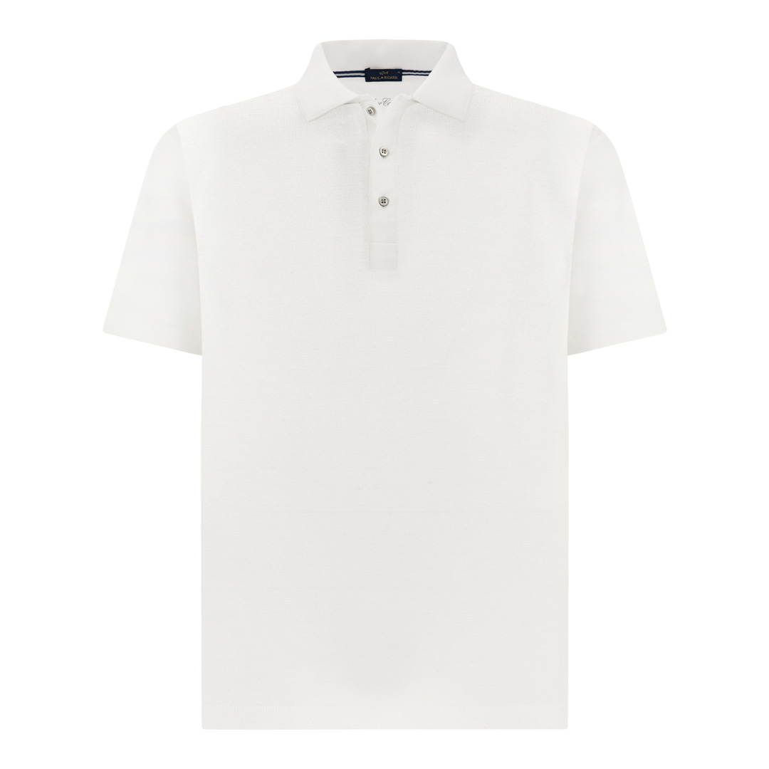 Paul & Shark Men's White Double Mercerised Cotton Jersey Polo Shirt With Shark Fin Embroidery, Man, Size: M