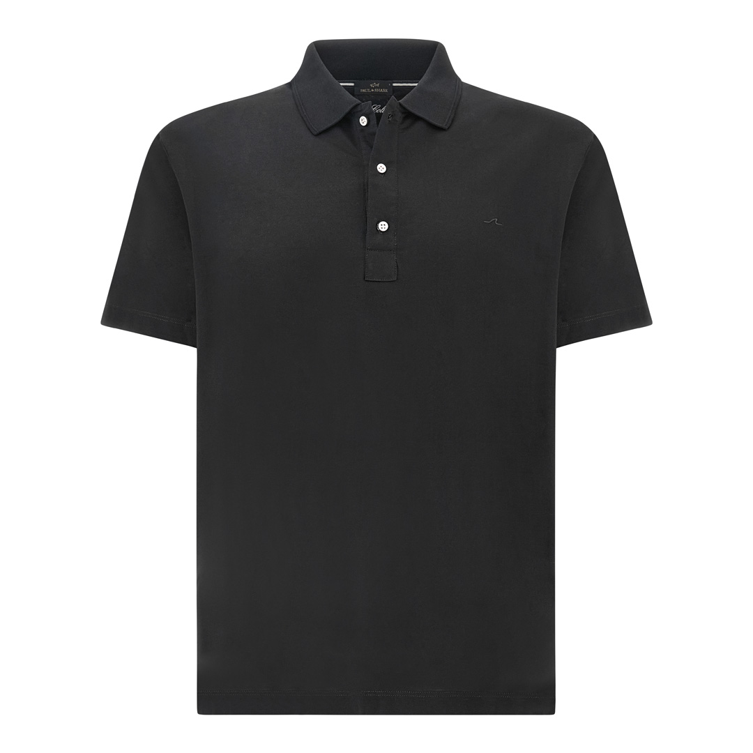 Paul & Shark Men's Black Double Mercerised Cotton Jersey Polo Shirt With Shark Fin Embroidery, Man, Size: 3XL
