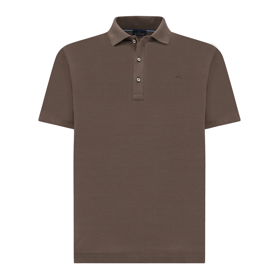 Paul & Shark Men's Morel Double Mercerised Cotton Jersey Polo Shirt With Shark Fin Embroidery, Man, Size: 3XL