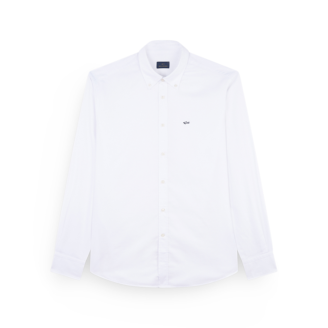 Camicia in cotone Oxford con ricamo Shark, Uomo, BIANCO, Taglia: 040