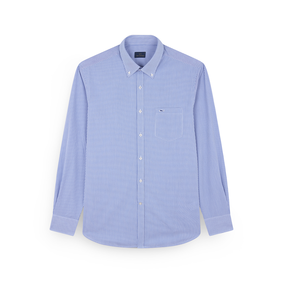 Paul & Shark Men's Rows White Light Blu Cotton Poplin Shirt With Striped Pattern, Man, Size: 043