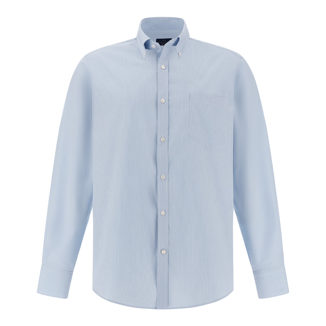 Paul & Shark Men's Checks White Light Blue Cotton Poplin Shirt Soffio, Man, Size: 041