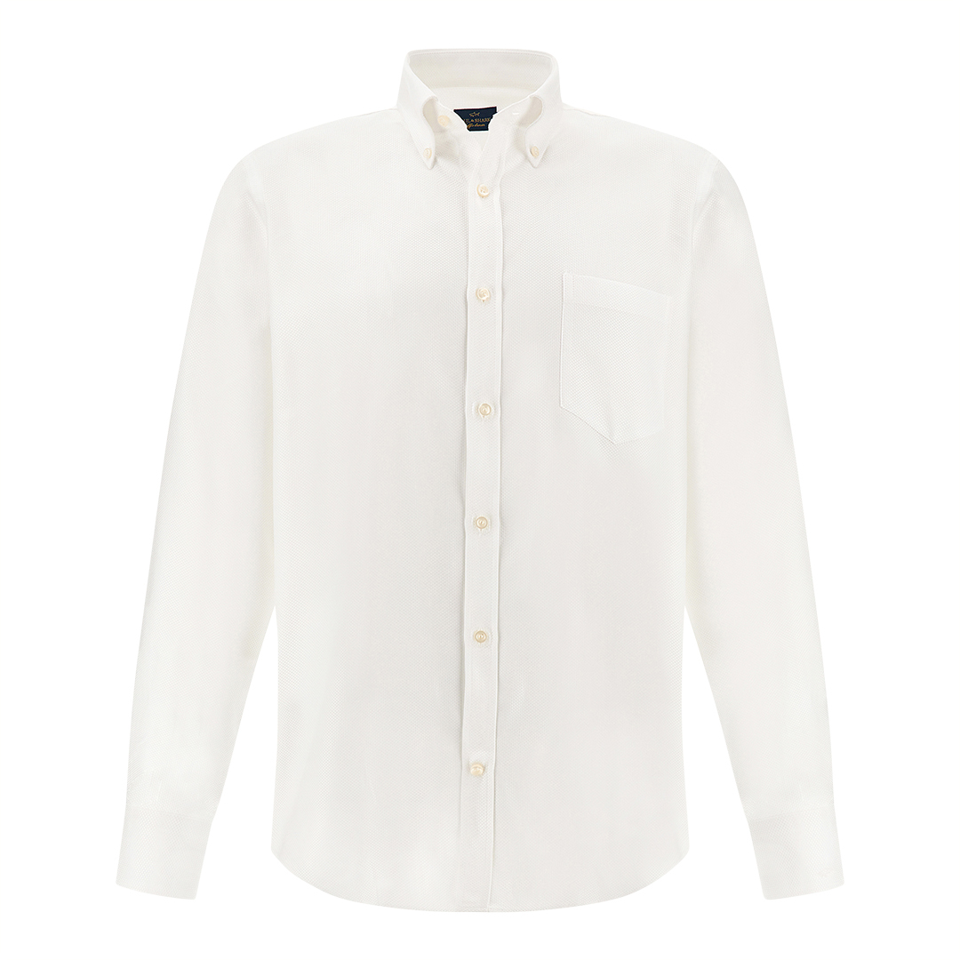Camicia in cotone Soffio con motivo damier, Uomo, BIANCO, Taglia: 043