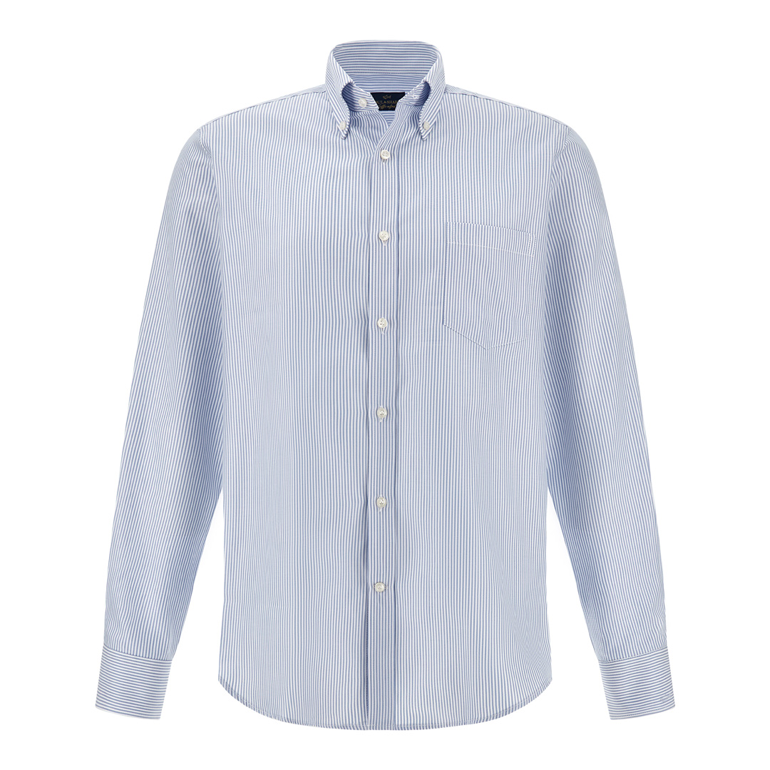 Paul & Shark Men's Stripes White Light Blue Cotton Oxford Shirt Soffio, Man, Size: 043
