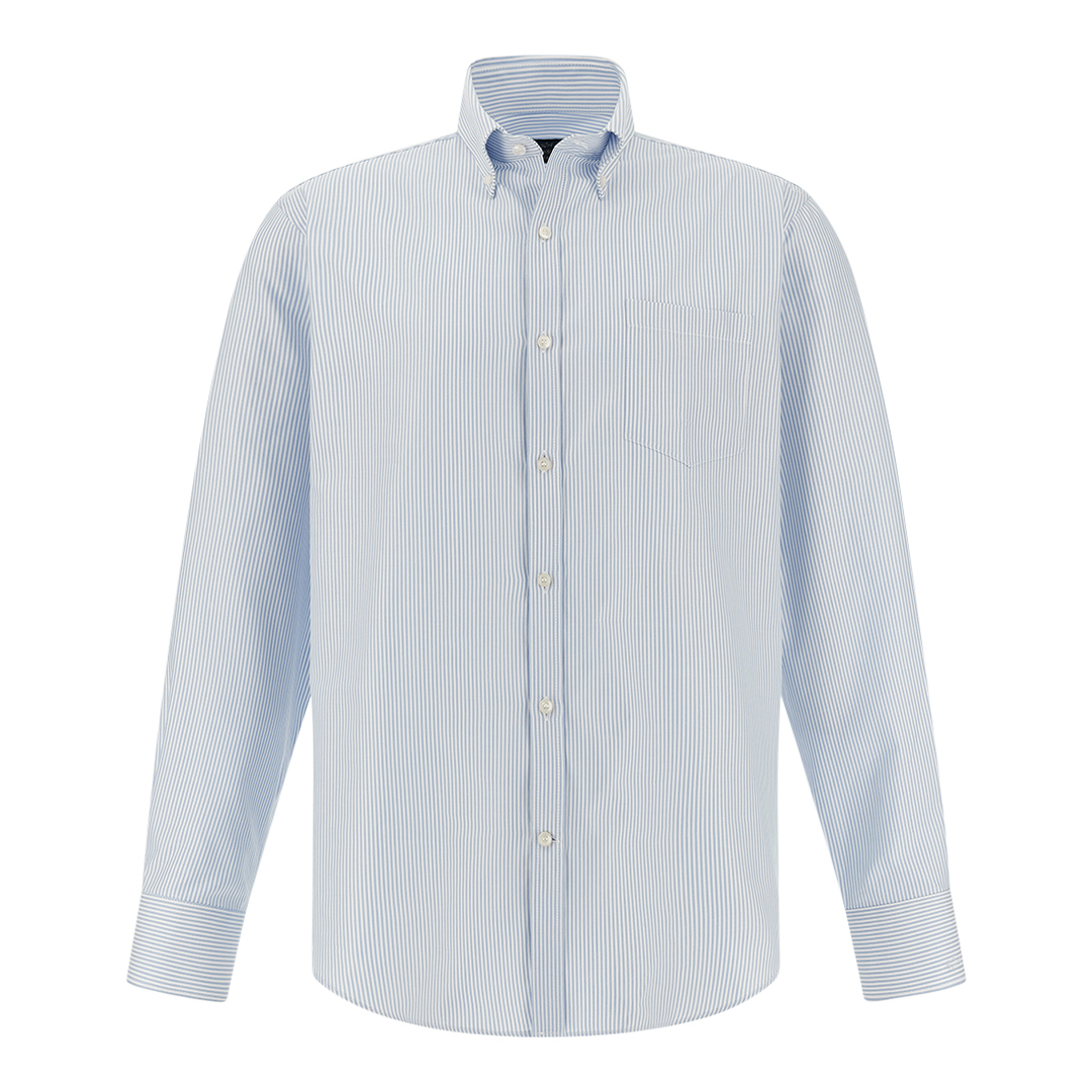 Paul & Shark Men's Stripes White Light Blue Cotton Oxford Shirt Soffio, Man, Size: 043