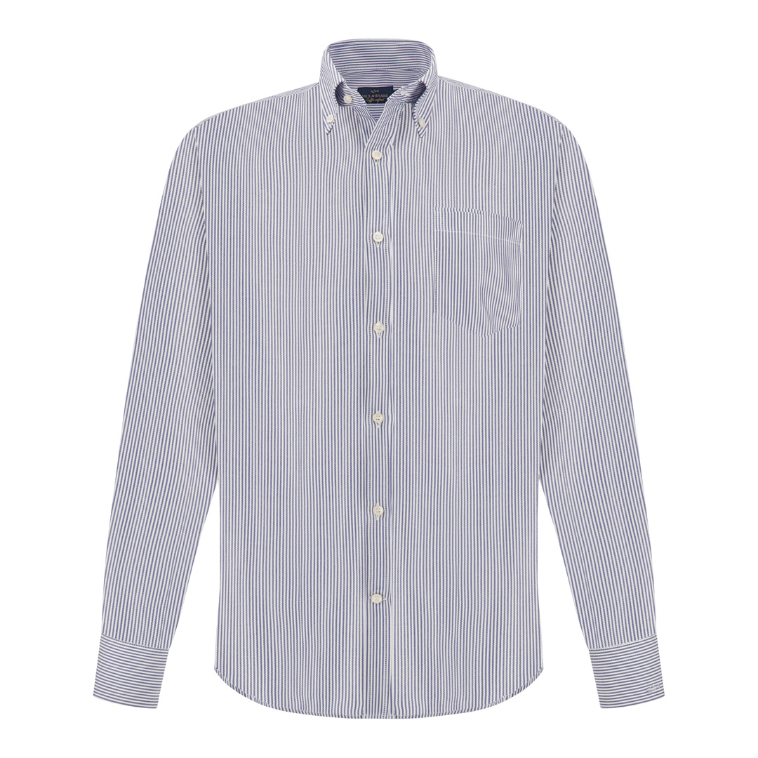 Paul & Shark Men's Stripes White Blue Cotton Oxford Shirt Soffio, Man, Size: 043